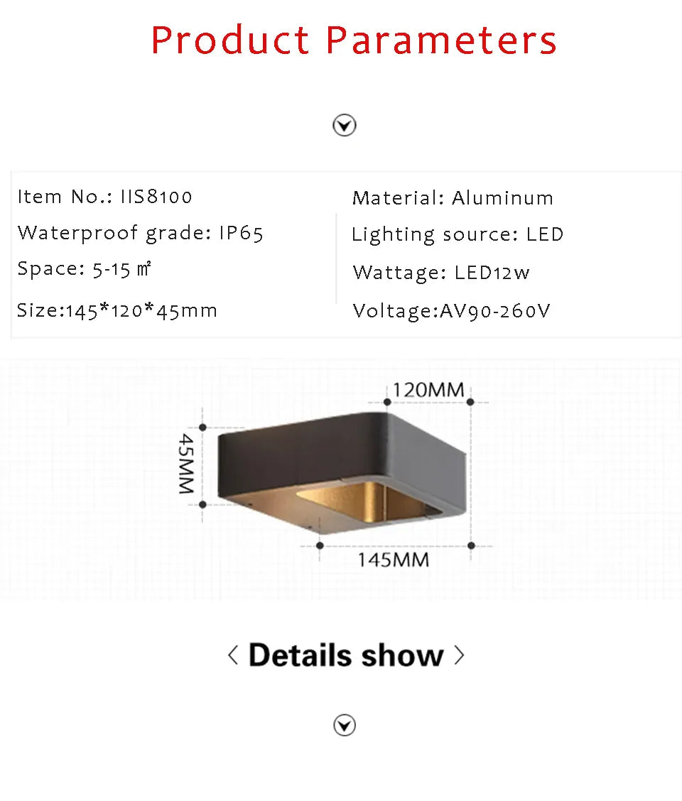 Verthara Premium Modern LED Outdoor Wall Light IP65 Dimmable