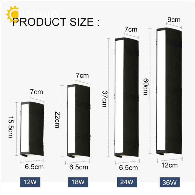 Verthara Premium Modern LED Outdoor Wall Light IP65 Dimmable Black