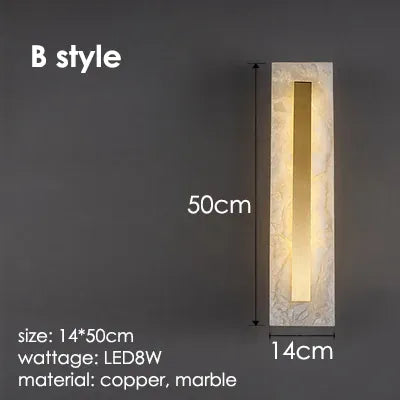 Verthara Premium Modern LED Wall Light With Wall Mount – Copper And Marble Finish - Minimalist Design - Indoor Use - Stylish Bedside Sconce