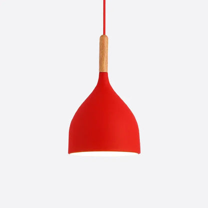 Verthara Premium Modern Pendant Light - Hanging Fixture - E27 - Solid Wood - Adjustable Height - Nordic Style - Ideal For Kitchen Island Lighting B style Red / Black power cord