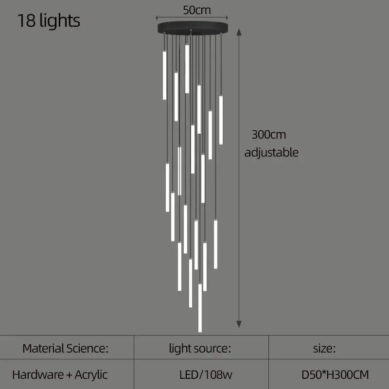 Verthara Premium Modern Rotating Acrylic Pendant Light for Staircase and Living Room – Energy Efficient Ceiling Fixture 18 lights / Gold lamp body / Warm White