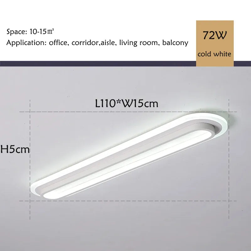 Verthara Premium Modern Slim LED Strip Ceiling Light Dimmable 110x15 cold white / black color
