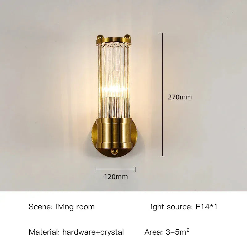 Verthara Premium Modern Wall Light With Gold Plated Finish – E14 LED Compatible - Clear Crystal - Adjustable Warm/White Light - Indoor Wall Sconce Cool White(5500-7000K) / 1 head H27cm