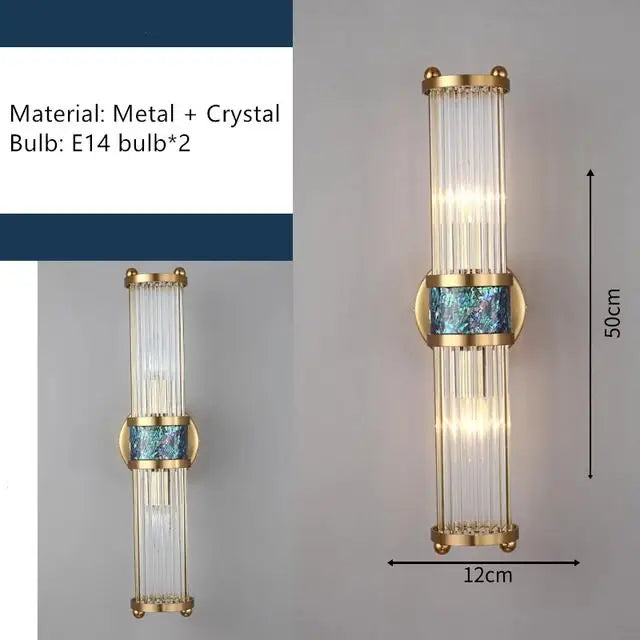 Verthara Premium Modern Wall Light With Gold Plated Finish – E14 LED Compatible - Clear Crystal - Adjustable Warm/White Light - Indoor Wall Sconce Cool White(5500-7000K) / B 2 heads H50cm