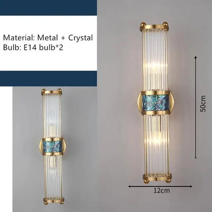 Verthara Premium Modern Wall Light With Gold Plated Finish – E14 LED Compatible - Clear Crystal - Adjustable Warm/White Light - Indoor Wall Sconce Cool White(5500-7000K) / B 2 heads H50cm