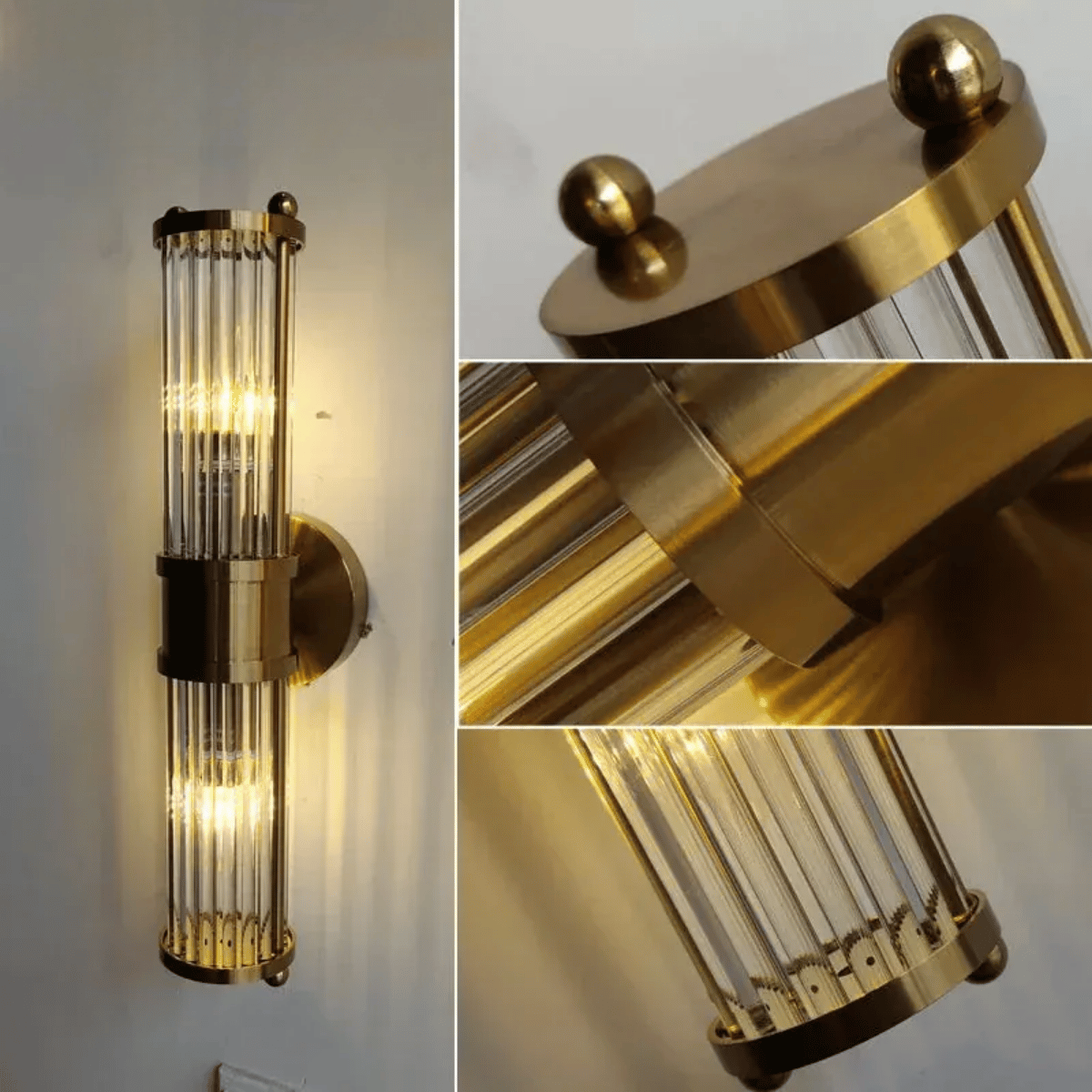 Verthara Premium Modern Wall Light With Gold Plated Finish – E14 LED Compatible - Clear Crystal - Adjustable Warm/White Light - Indoor Wall Sconce