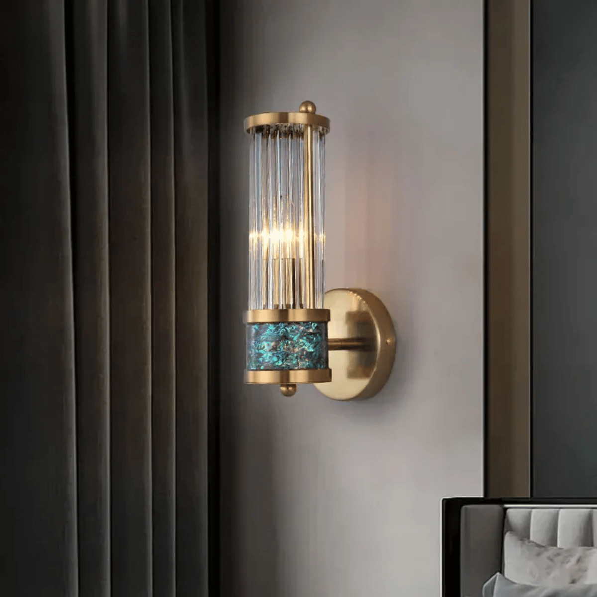 Verthara Premium Modern Wall Light With Gold Plated Finish – E14 LED Compatible - Clear Crystal - Adjustable Warm/White Light - Indoor Wall Sconce Cool White(5500-7000K) / B 2 heads H50cm