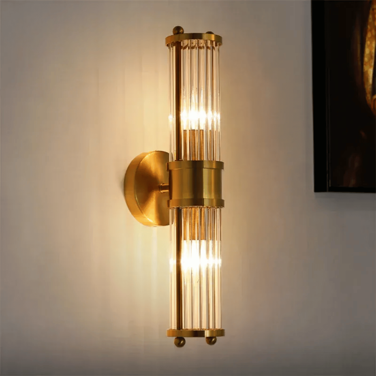 Verthara Premium Modern Wall Light With Gold Plated Finish – E14 LED Compatible - Clear Crystal - Adjustable Warm/White Light - Indoor Wall Sconce Warm White (2700-3500K) / B 1 head H27cm
