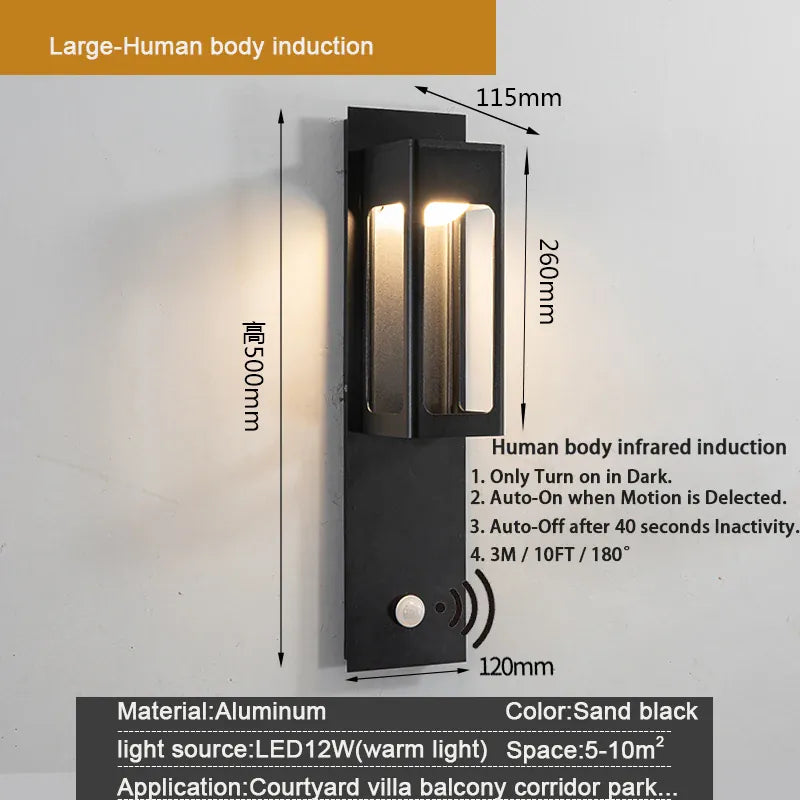 Verthara Premium Motion Sensor Outdoor LED Wall Sconce cold  white / Black - H50cm - With Motion Sensor