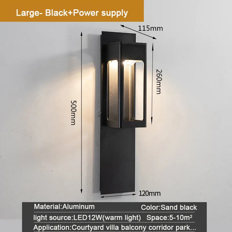 Verthara Premium Motion Sensor Outdoor LED Wall Sconce cold  white / Black - H50cm - Power  supply