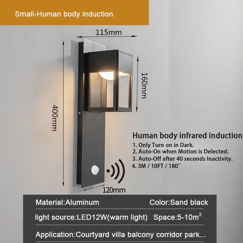 Verthara Premium Motion Sensor Outdoor LED Wall Sconce cold  white / Black - H40cm - With Motion Sensor