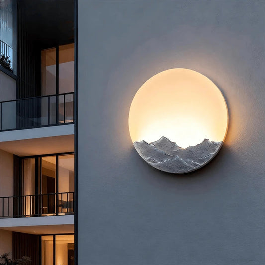 Verthara Premium Mountain-Water Pattern Round Outdoor Wall Light