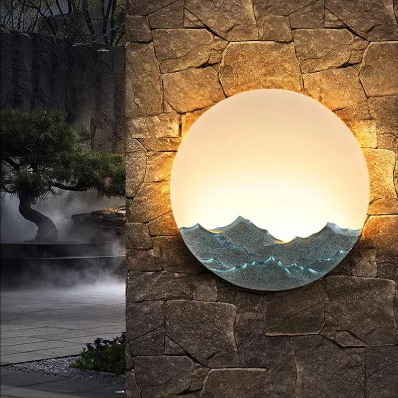 Verthara Premium Mountain-Water Pattern Round Outdoor Wall Light