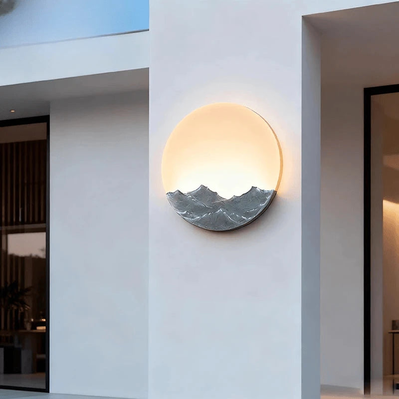 Verthara Premium Mountain-Water Pattern Round Outdoor Wall Light