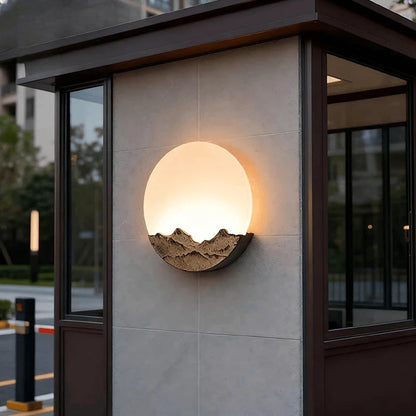 Verthara Premium Mountain-Water Pattern Round Outdoor Wall Light