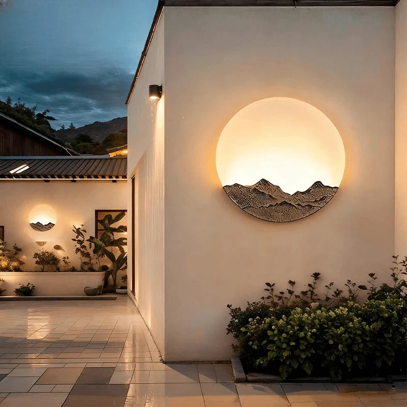 Verthara Premium Mountain-Water Pattern Round Outdoor Wall Light
