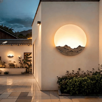 Verthara Premium Mountain-Water Pattern Round Outdoor Wall Light