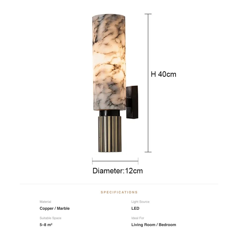Verthara Premium Natural Marble Bedside Wall Sconce