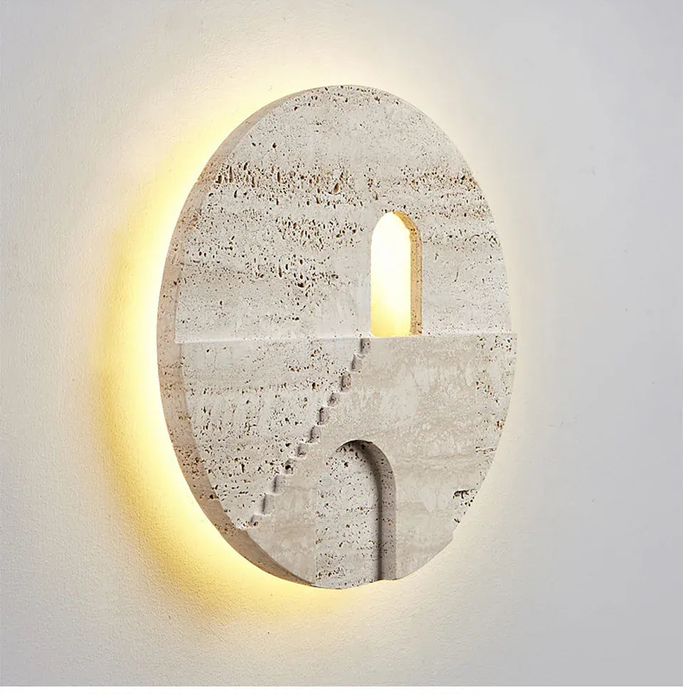 Verthara Premium Natural Stone Round Outdoor Wall Lamp Warm white