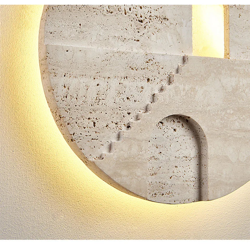 Verthara Premium Natural Stone Round Outdoor Wall Lamp Warm white