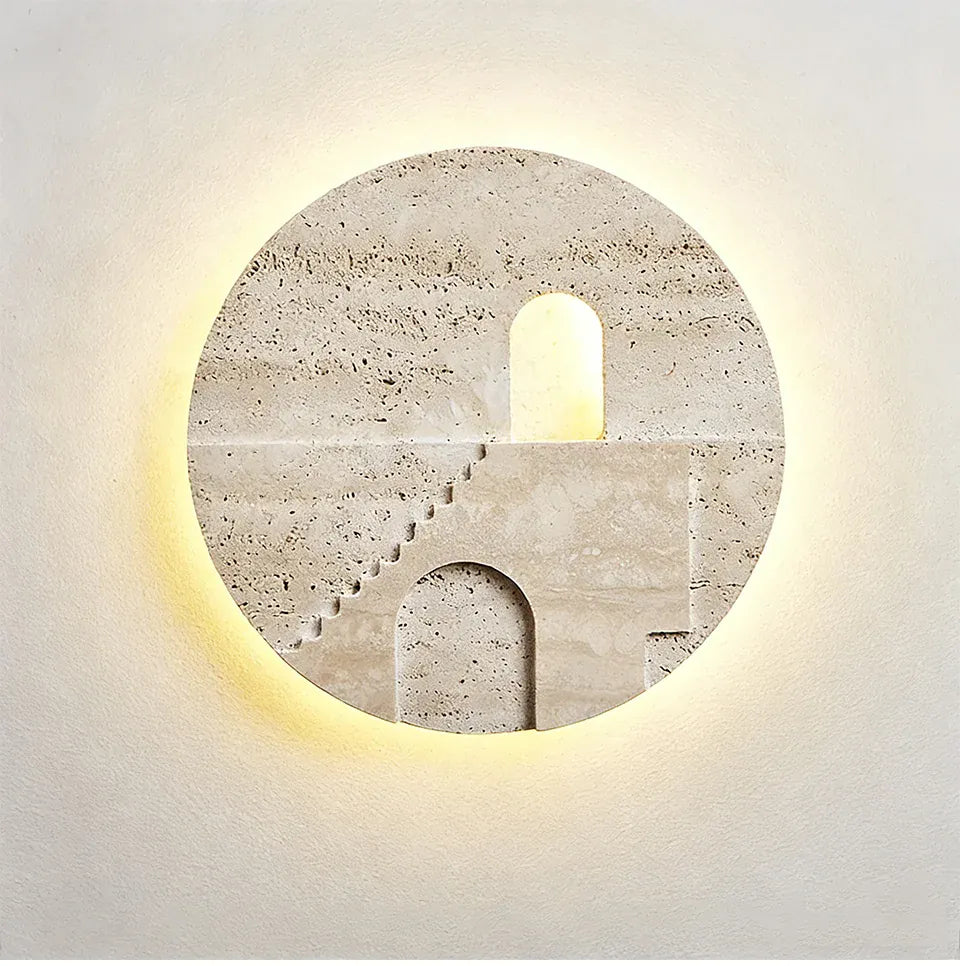 Verthara Premium Natural Stone Round Outdoor Wall Lamp Warm white