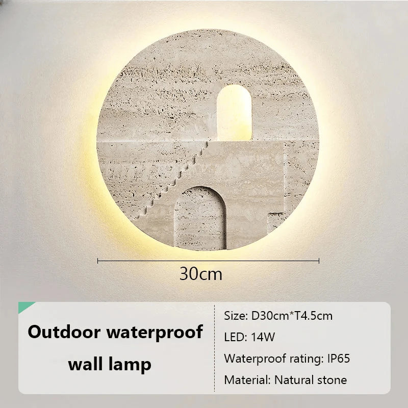 Verthara Premium Natural Stone Round Outdoor Wall Lamp Warm white