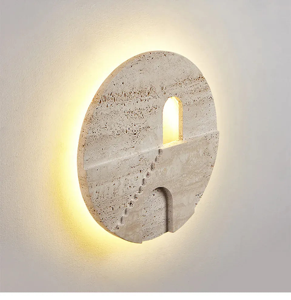 Verthara Premium Natural Stone Round Outdoor Wall Lamp Warm white