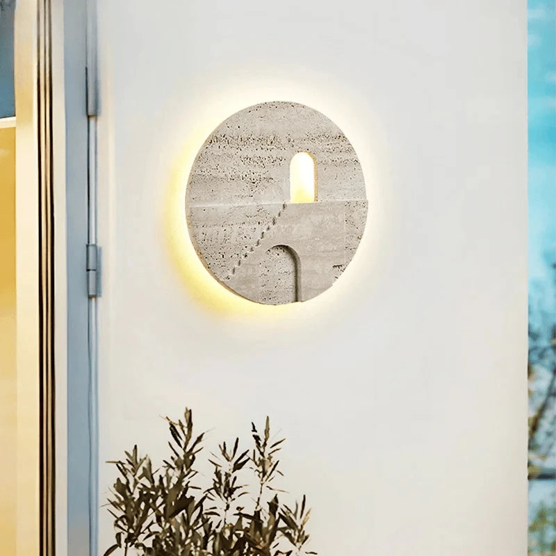 Verthara Premium Natural Stone Round Outdoor Wall Lamp Warm white