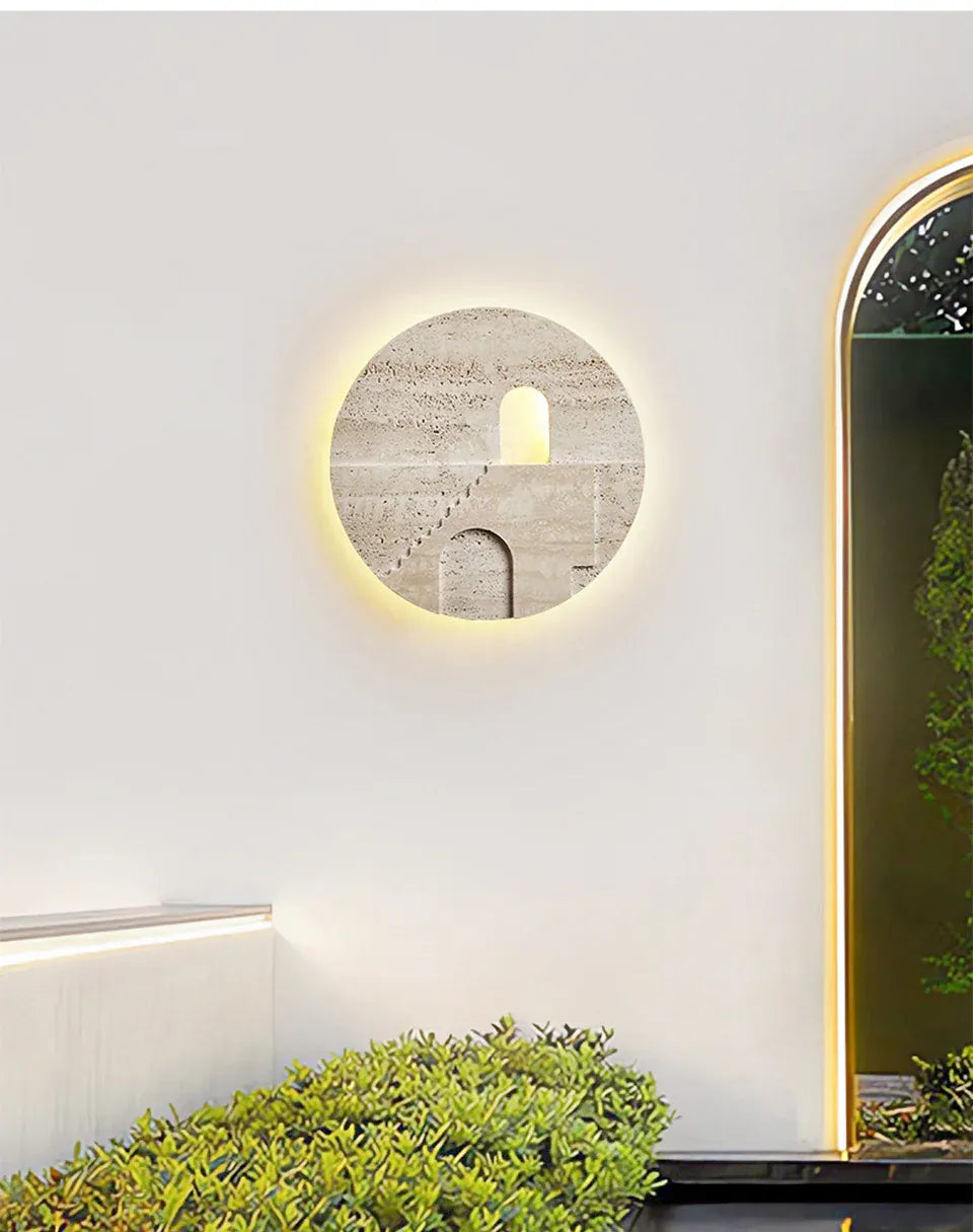 Verthara Premium Natural Stone Round Outdoor Wall Lamp Warm white