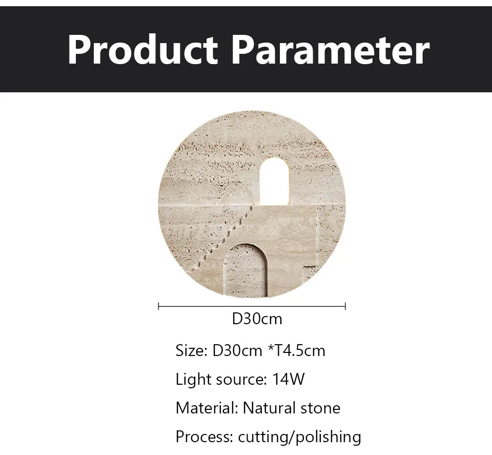 Verthara Premium Natural Stone Round Outdoor Wall Lamp Warm white