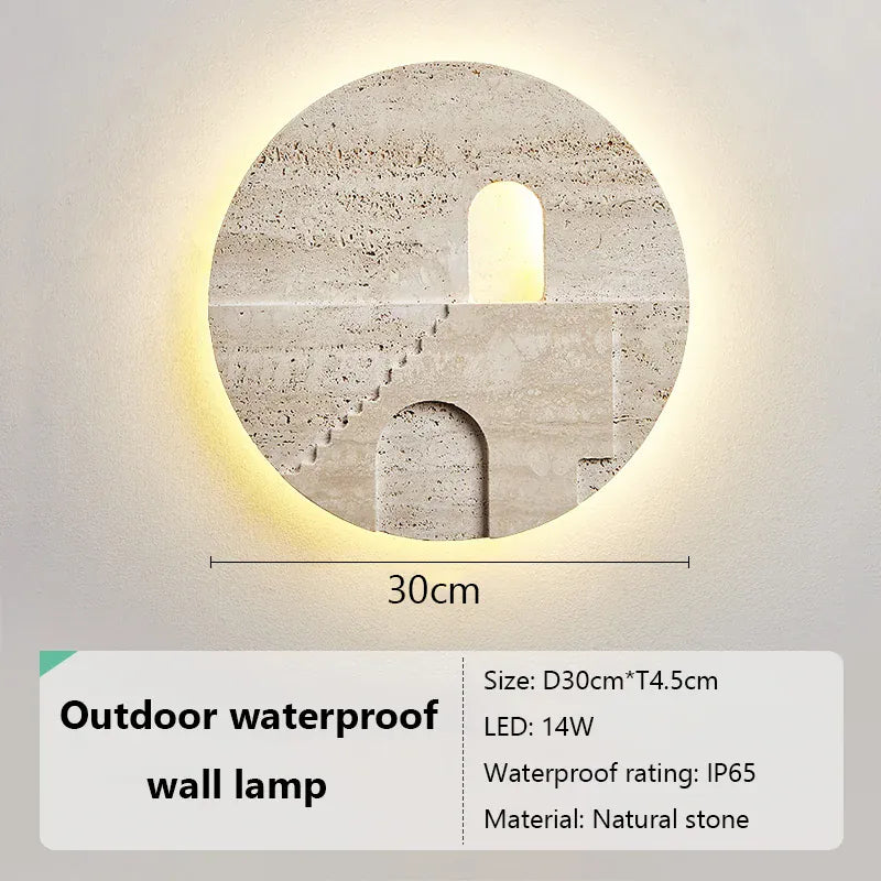 Verthara Premium Natural Stone Round Outdoor Wall Lamp Warm white