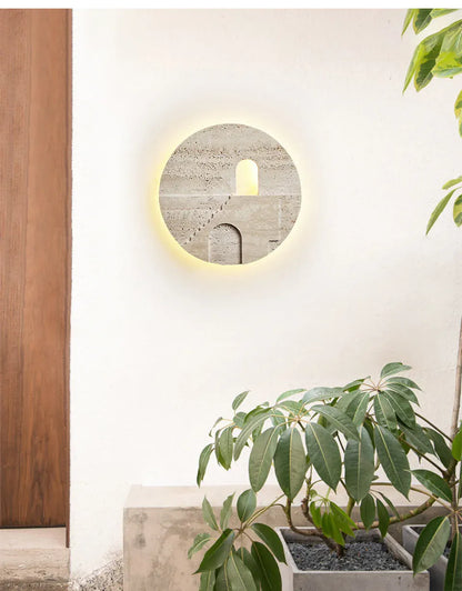 Verthara Premium Natural Stone Round Outdoor Wall Lamp Warm white