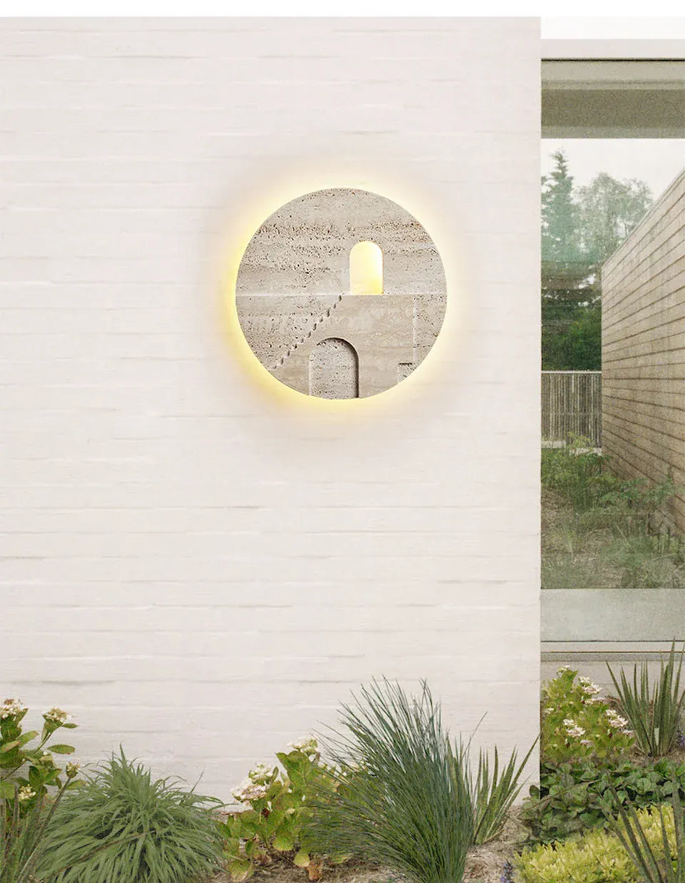 Verthara Premium Natural Stone Round Outdoor Wall Lamp Warm white