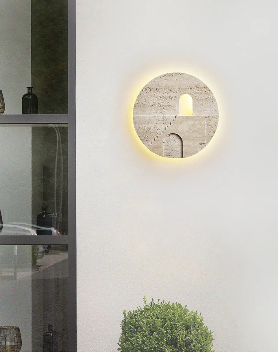 Verthara Premium Natural Stone Round Outdoor Wall Lamp Warm white