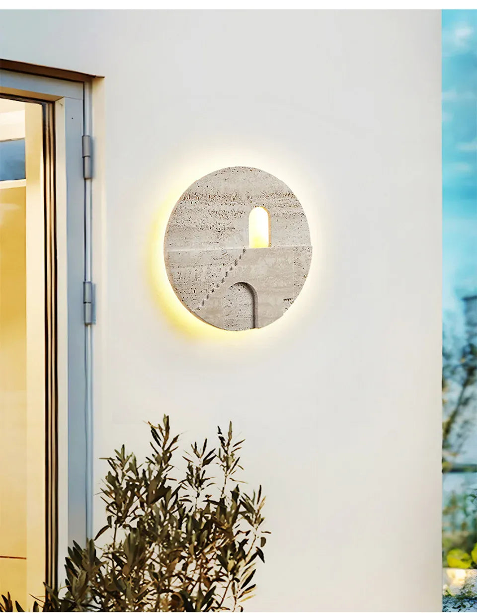 Verthara Premium Natural Stone Round Outdoor Wall Lamp Warm white