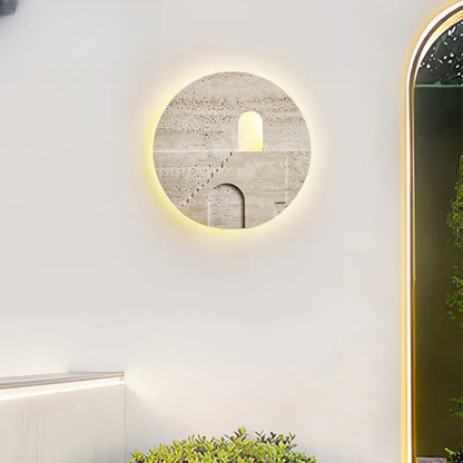 Verthara Premium Natural Stone Round Outdoor Wall Lamp Warm white