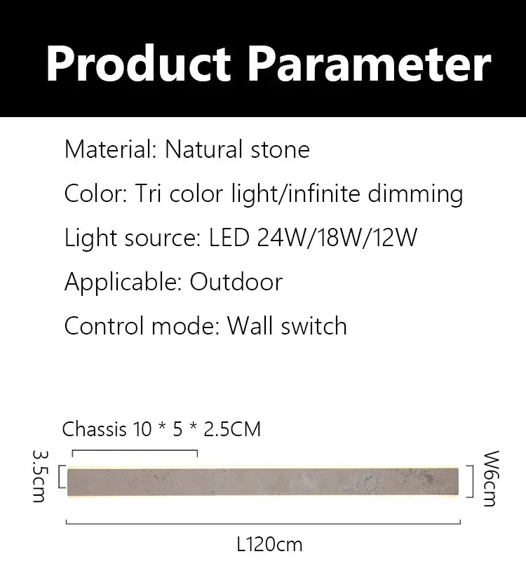 Verthara Premium Natural Stone Strip Outdoor Wall Light
