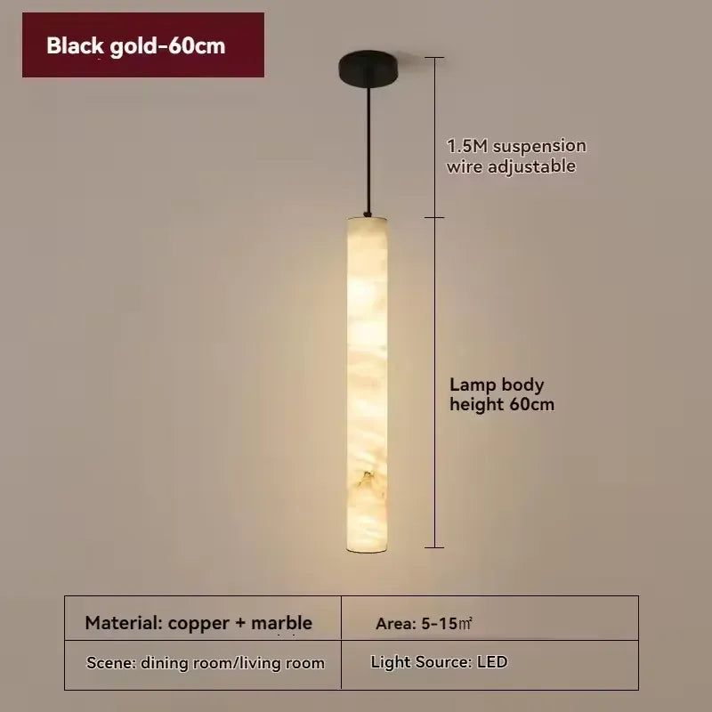 Verthara Premium Natural Stone Strip Pendant Light Black H60cm / Cool  white