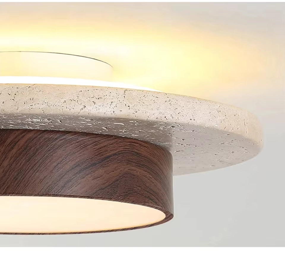 Verthara Premium Natural Yellow Stone Flush Mount Ceiling Light – 22cm LED 28W Fixture with Dual Color Temperature for Living Room and Corridors