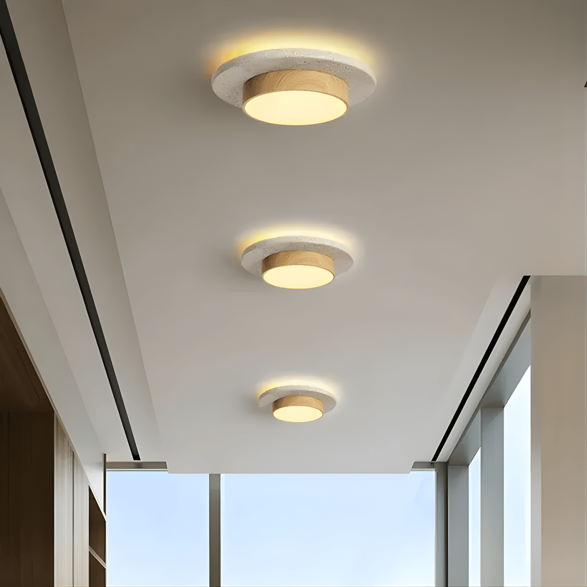 Verthara Premium Natural Yellow Stone Flush Mount Ceiling Light – 22cm LED 28W Fixture with Dual Color Temperature for Living Room and Corridors