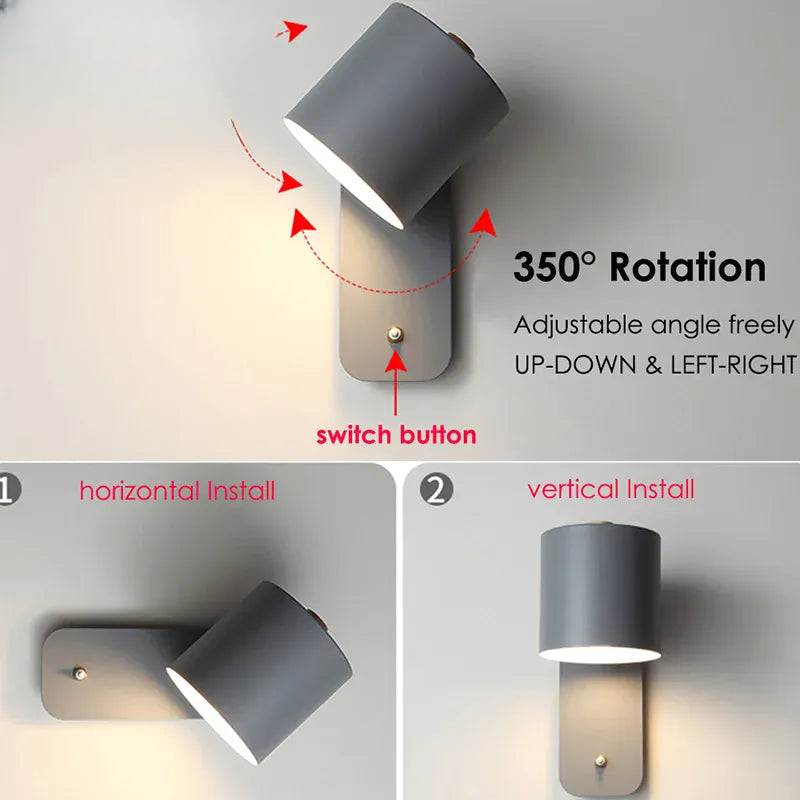 Verthara Premium Nordic Rotatable Bedside Wall Light with Switch