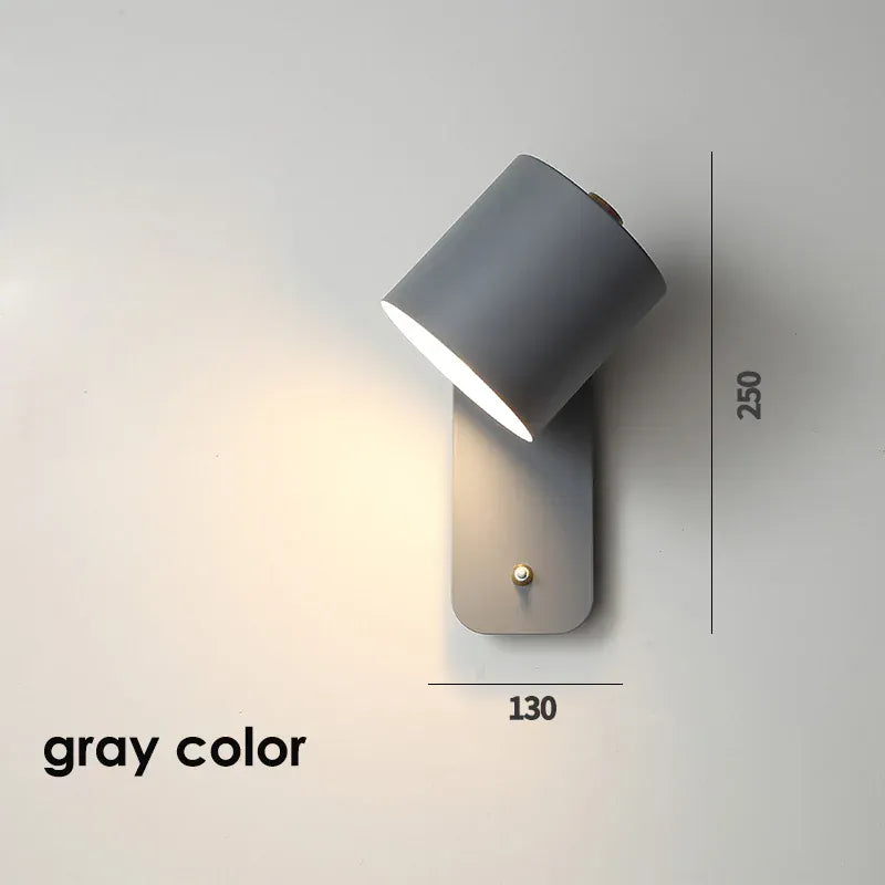 Verthara Premium Nordic Rotatable Bedside Wall Light with Switch Gray color / Cool White(5500-7000K)