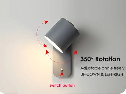 Verthara Premium Nordic Rotatable Bedside Wall Light with Switch