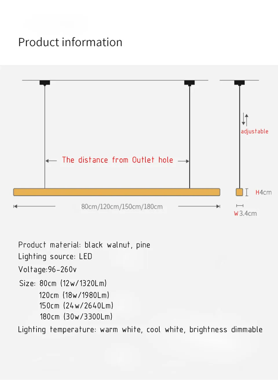 Verthara Premium Nordic Solid Wood Long Pendant Light