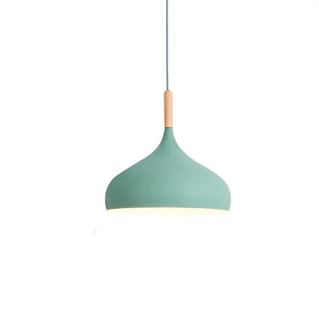 Verthara Premium Nordic Solid Wood Pendant Light C style green / Black power cord