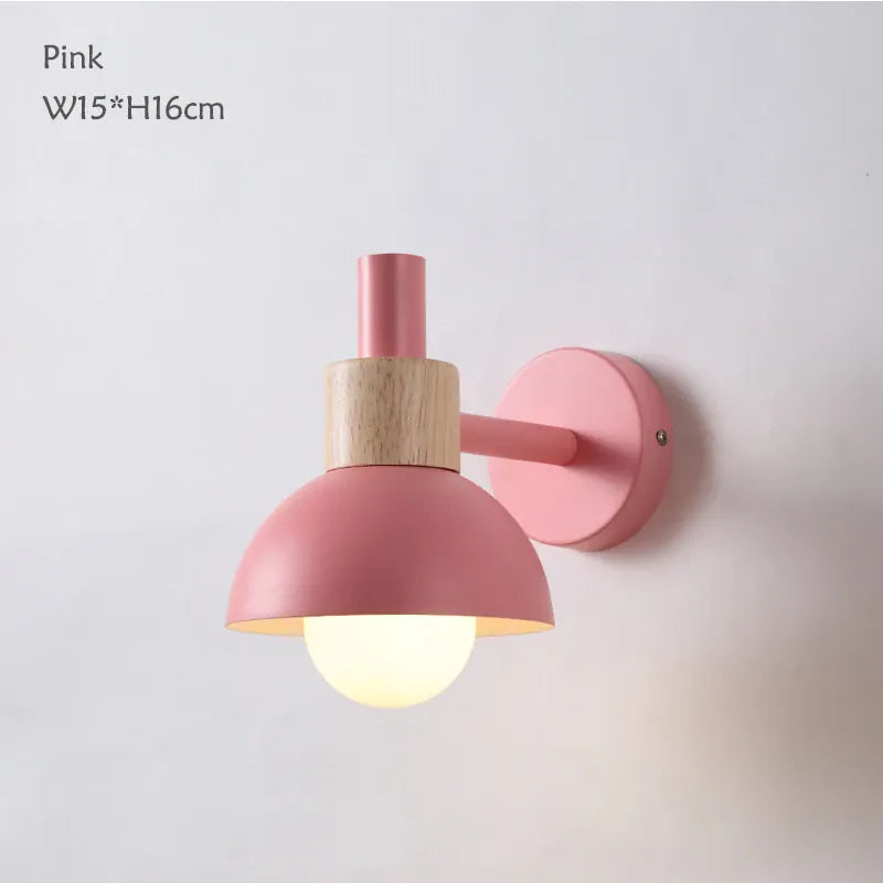 Verthara Premium Nordic Wooden Bedside Wall Sconce Pink color