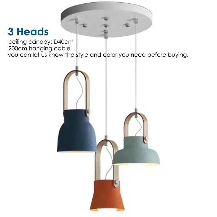 Verthara Premium Nordic Wooden Pendant Light 3 round heads