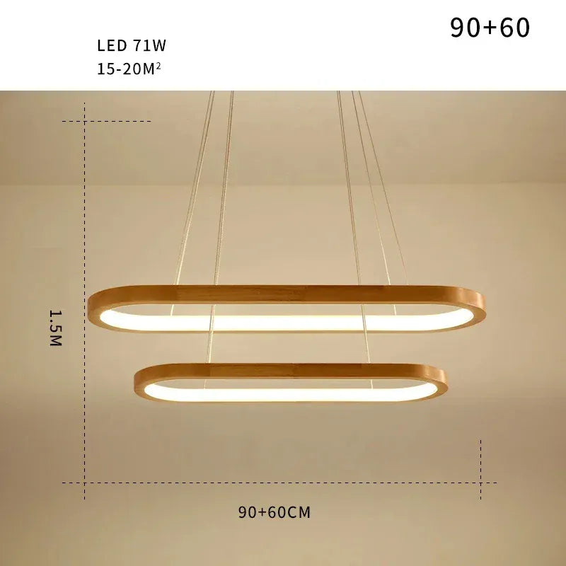 Verthara Premium Oval Solid Wood Pendant Light 2 rings