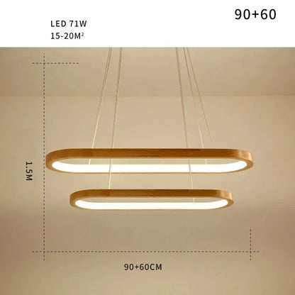 Verthara Premium Oval Solid Wood Pendant Light 2 rings