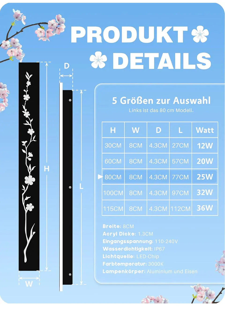 Verthara Premium Peach Blossom Waterproof Outdoor Wall Light